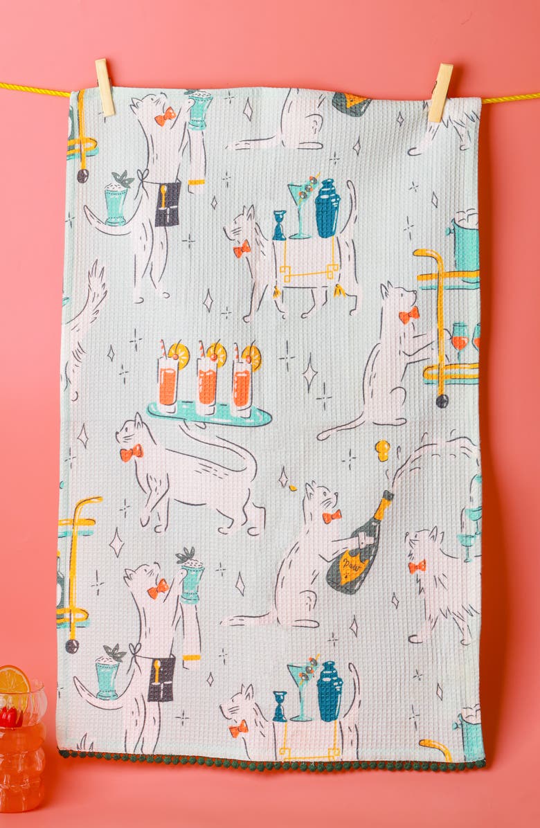 Tiramisu Cocktail Hour Set of 3 Kitchen Towels, Alternate, color, Hunter Green/ Aqua/