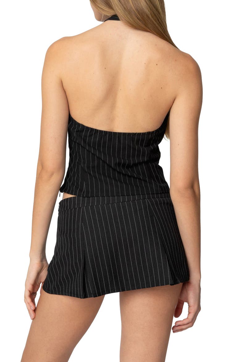Karine Pinstripe Tie Halter Top, Alternate, color, BLACK