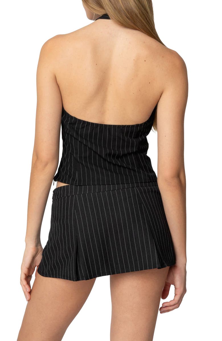 EDIKTED Karine Pinstripe Tie Halter Top, Alternate, color, Black
