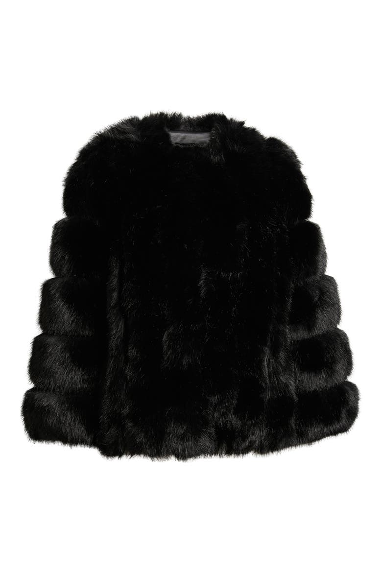 Faux Fur Jacket, Alternate, color, BLACK