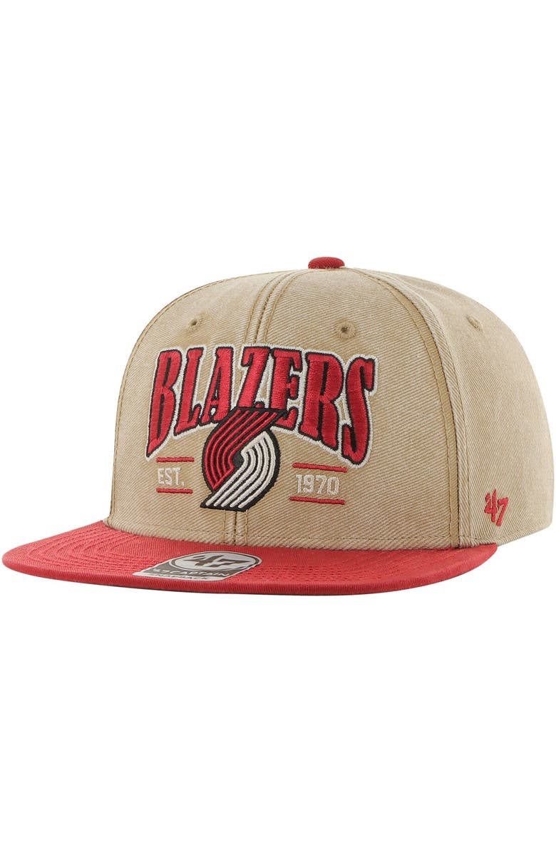 '47 Men's '47 Khaki/Red Portland Trail Blazers Chilmark Captain Snapback Hat, Main, color, Khaki