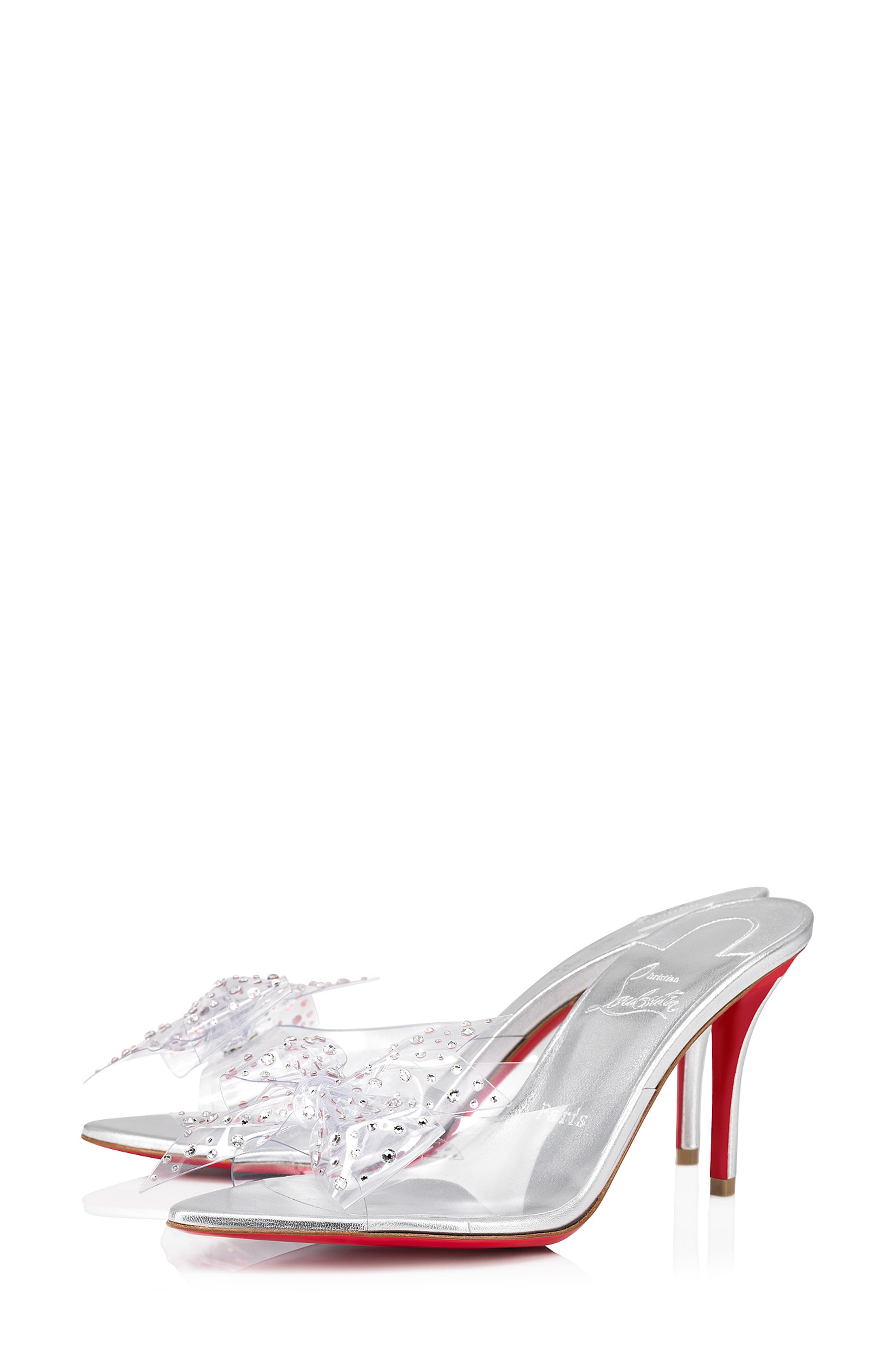 Christian Louboutin Aqua Crystal Embellished Clear Slide Sandal, Main, color, Silver