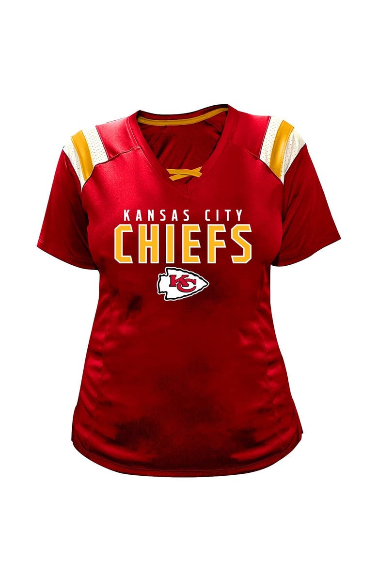 FANATICS Women's Fanatics Patrick Mahomes Red Kansas City Chiefs Plus Size Name & Number Raglan Lace V-Neck T-Shirt, Alternate, color, 
