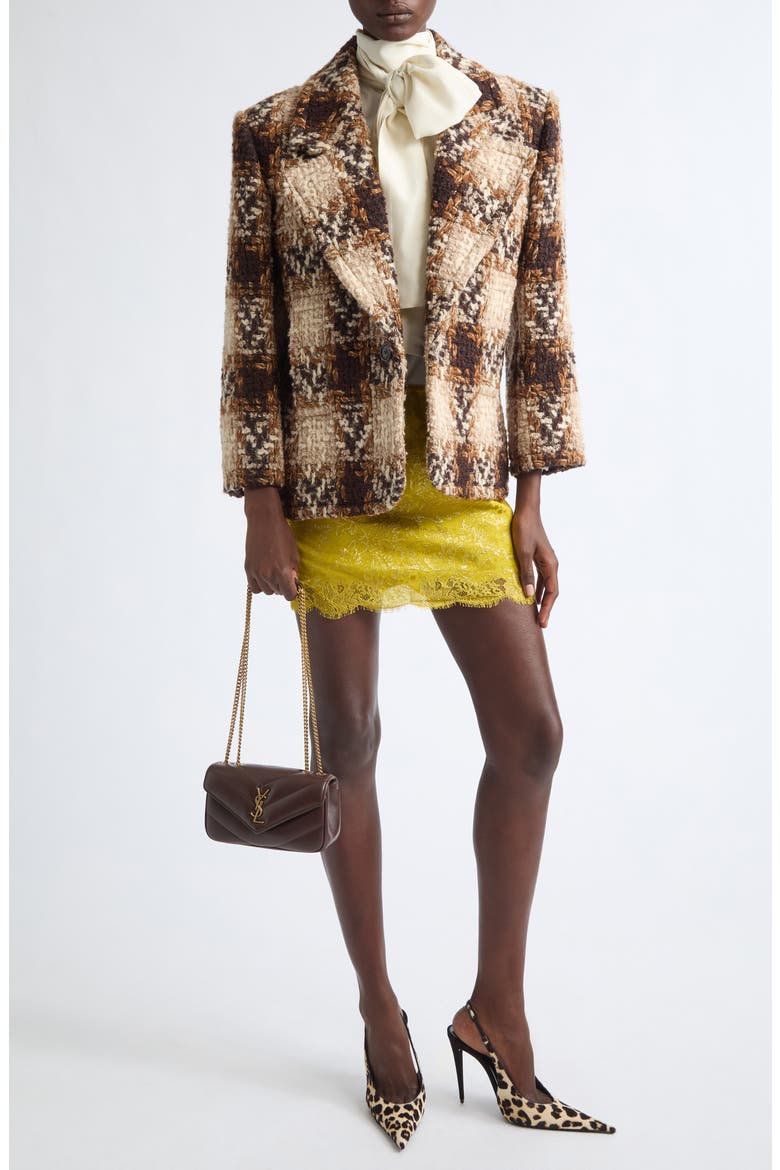 Check Wool & Mohair Blend Tweed Jacket, Alternate, color, NOIR/ MARRON/ CRAIE