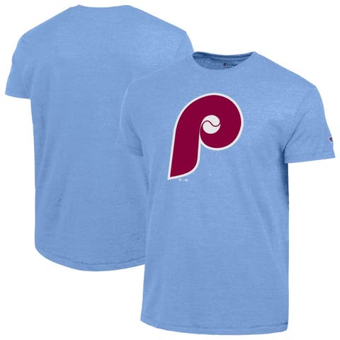 Men's Champion  Light Blue Philadelphia Phillies Cooperstown Logo Tri-Blend T-Shirt