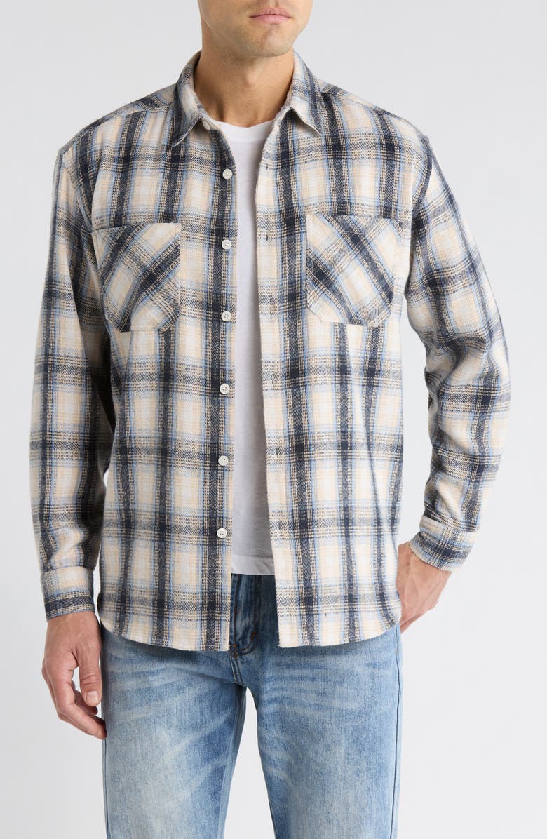 925 Originals Oversize Coastal Plaid Button-Up Flannel Shirt, Main, color, Blue