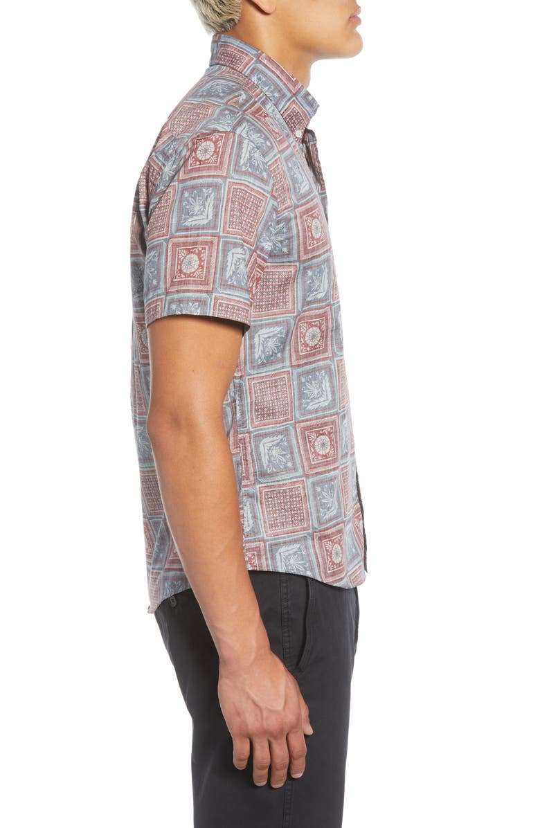 Billy Reid Kirby Slim Fit Savannah Tile Short Sleeve Button-Down Sport Shirt, Alternate, color, 