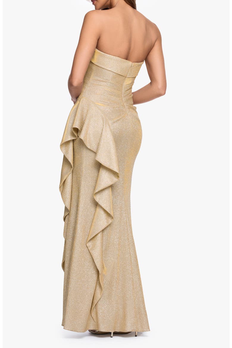 Galaxy Glitter Strapless Ruffle Gown, Alternate, color, GOLD/ SILVER
