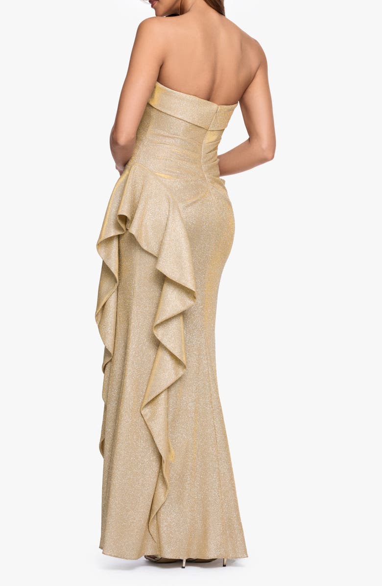 Xscape Evenings Galaxy Glitter Strapless Ruffle Gown, Alternate, color, Gold/ Silver