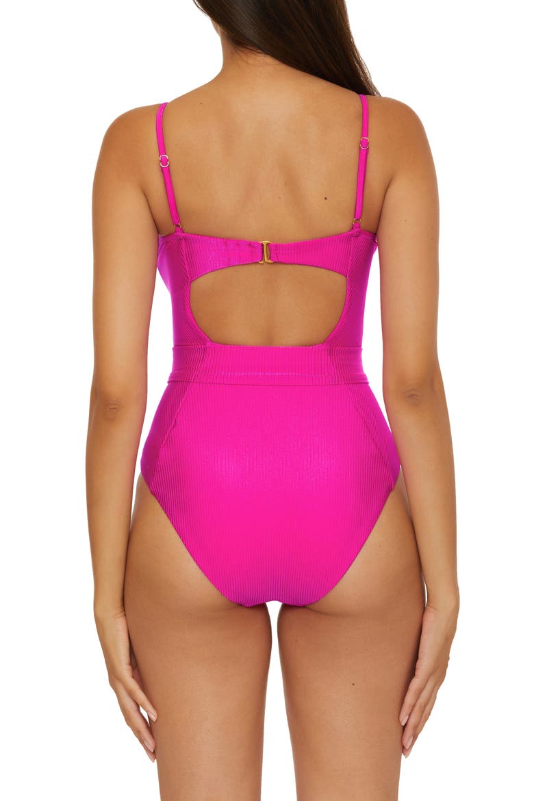 Monte Carlo Belted Rib One-Piece Swimsuit, Alternate, color, AZALEA