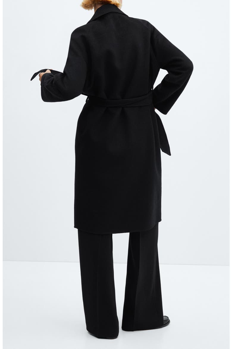 Belted Wool Blend Coat, Alternate, color, BLACK