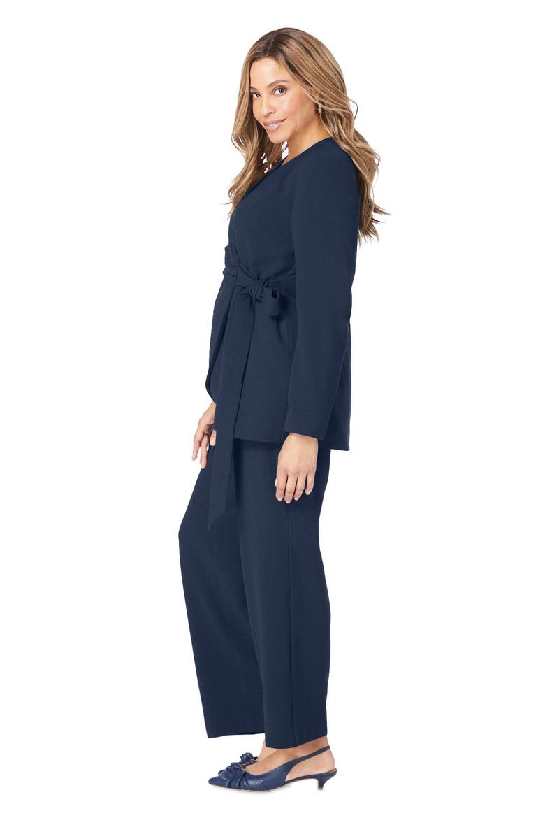 2-Piece Faux Wrap Pantsuit, Alternate, color, NAVY