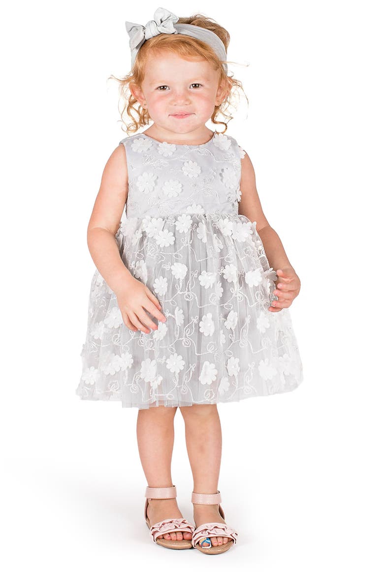 Floral Appliqué Tulle Dress, Alternate, color, BLUE