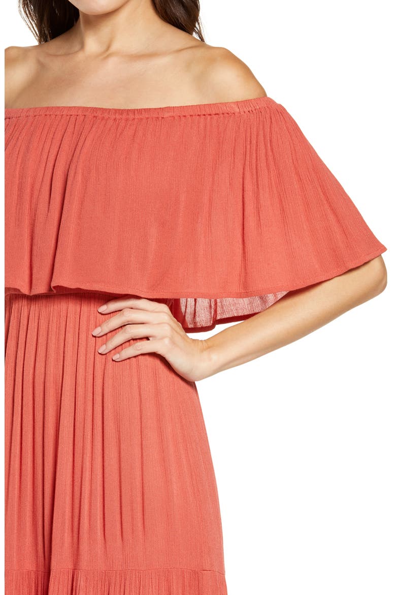 Off the Shoulder Ruffle Cover-Up Maxi Dress, Alternate, color, AUBURN