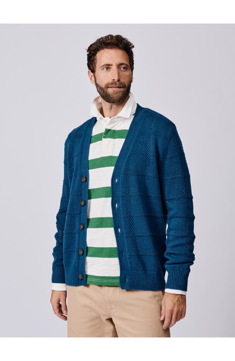 Aubin Rainham V-Neck Checked Cardigan, Main, color, Washed Indigo