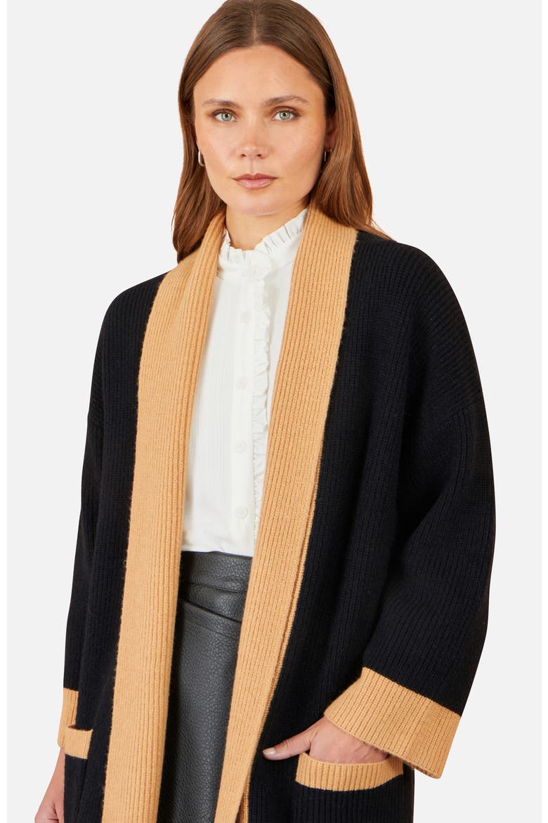 Longline Ribbed Border Open Cardigan, Alternate, color, Black