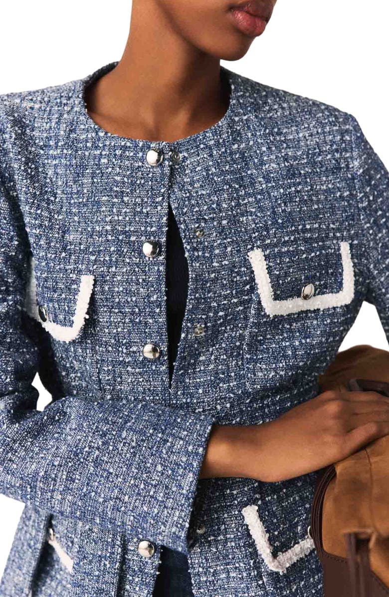 maje 4-pocket tweed jacket, Alternate, color, Blue