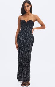 Miss Circle Preslie Satin & Crystal Mesh Sheath Maxi Dress
