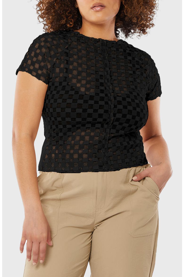 Harmony Check Puff Sleeve Top, Main, color, BLACK HARMONY