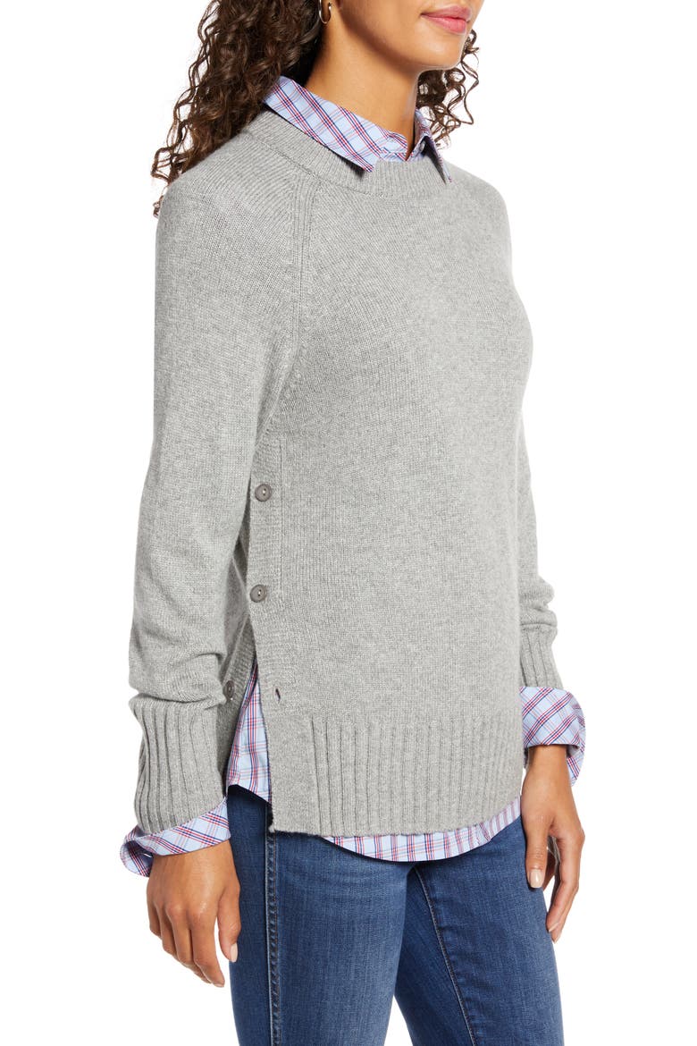 Side Button Sweater, Alternate, color, GREY HEATHER