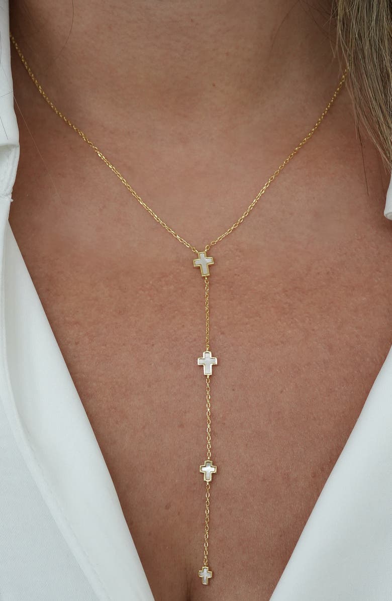 Argento Vivo Sterling Silver Mother Of Pearl Cross Charms Y-Necklace, Alternate, color, 