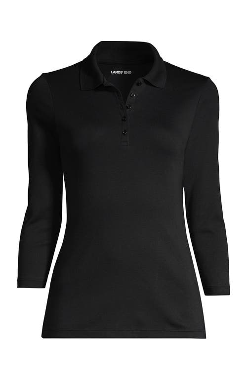 Lands' End 3/4 Sleeve Supima Cotton Polo Shirt In Black