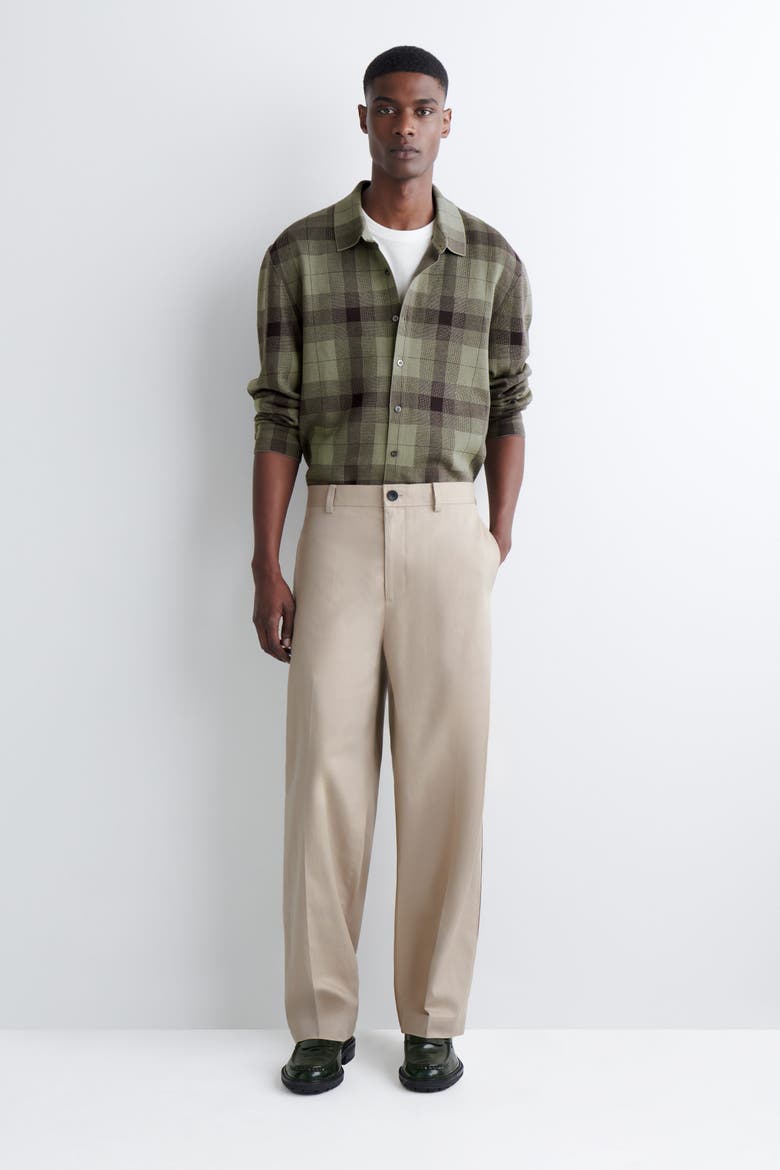 Relaxed Knitted Cotton Shirt, Alternate, color, KHAKI / CHECKED