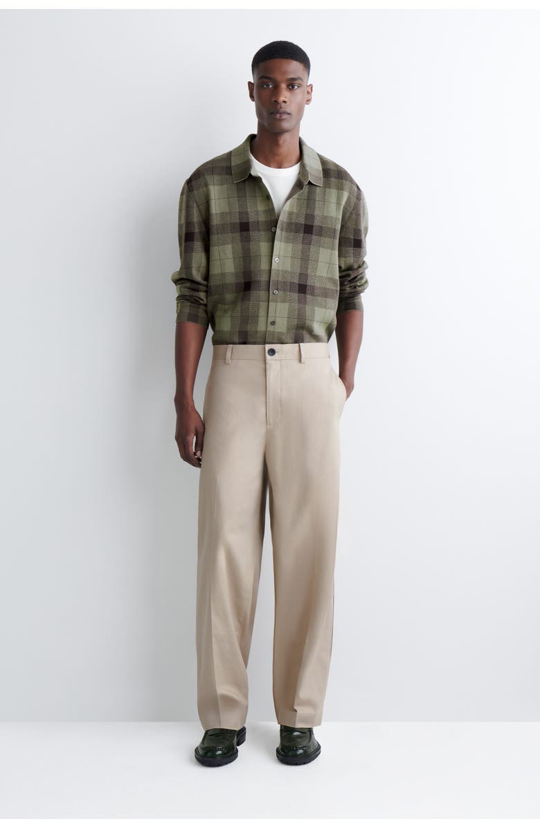 COS Relaxed Knitted Cotton Shirt, Alternate, color, Khaki / Checked