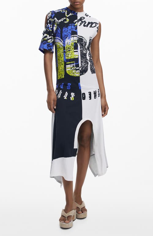 Desigual Asymmetric Cotton Jersey Midi Dress In Multi