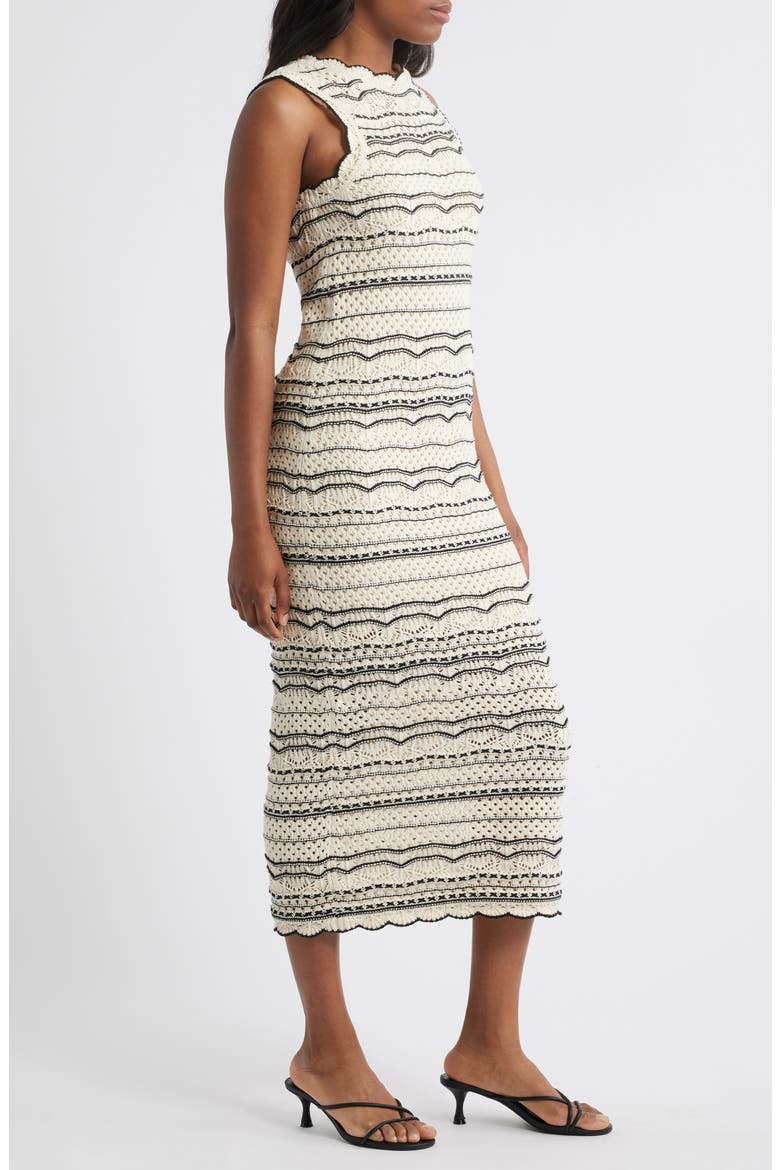 Madeira Open Stitch Cotton Blend Maxi Sweater Dress, Alternate, color, BIRCH DETAIL W BLACK