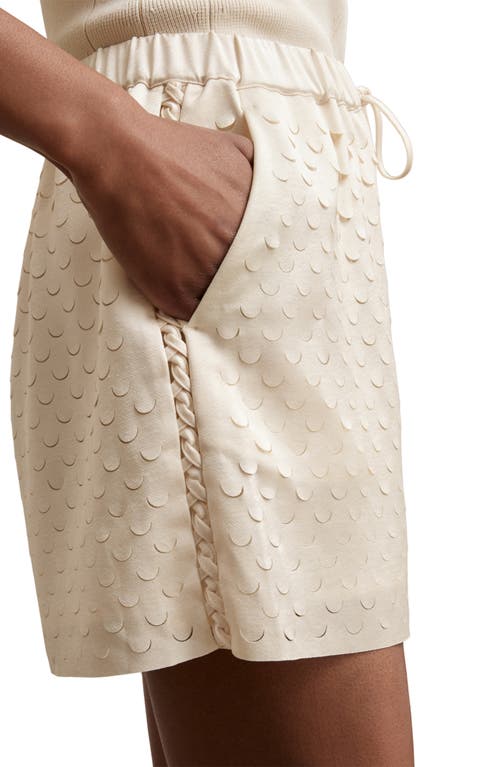 Reiss White Laser Cut Drawstring Shorts In Neutral