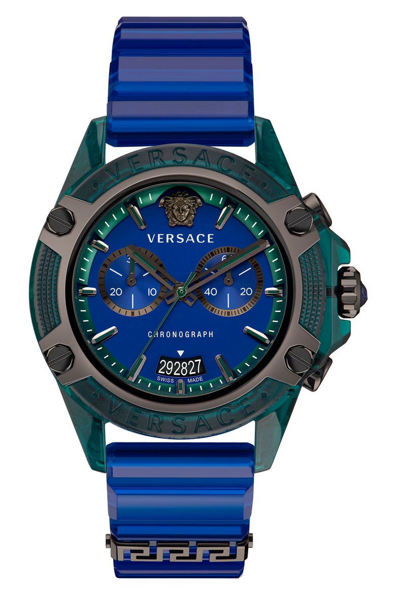 Icon Active Chronograph Silicone Strap Watch, 44mm, Main, color, GREEN