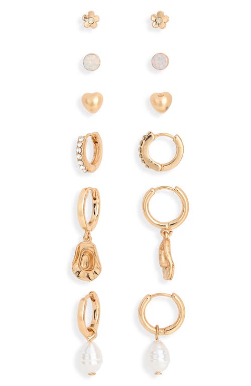 Bp. Set Of 6 Pairs Of Earrings & Trinket Tray In Gold