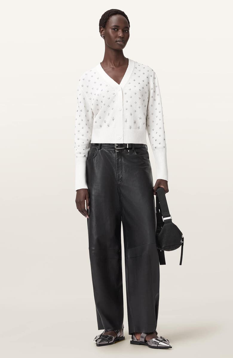 AllSaints Mazy Star Studded Cotton Cardigan, Alternate, color, Chalk White