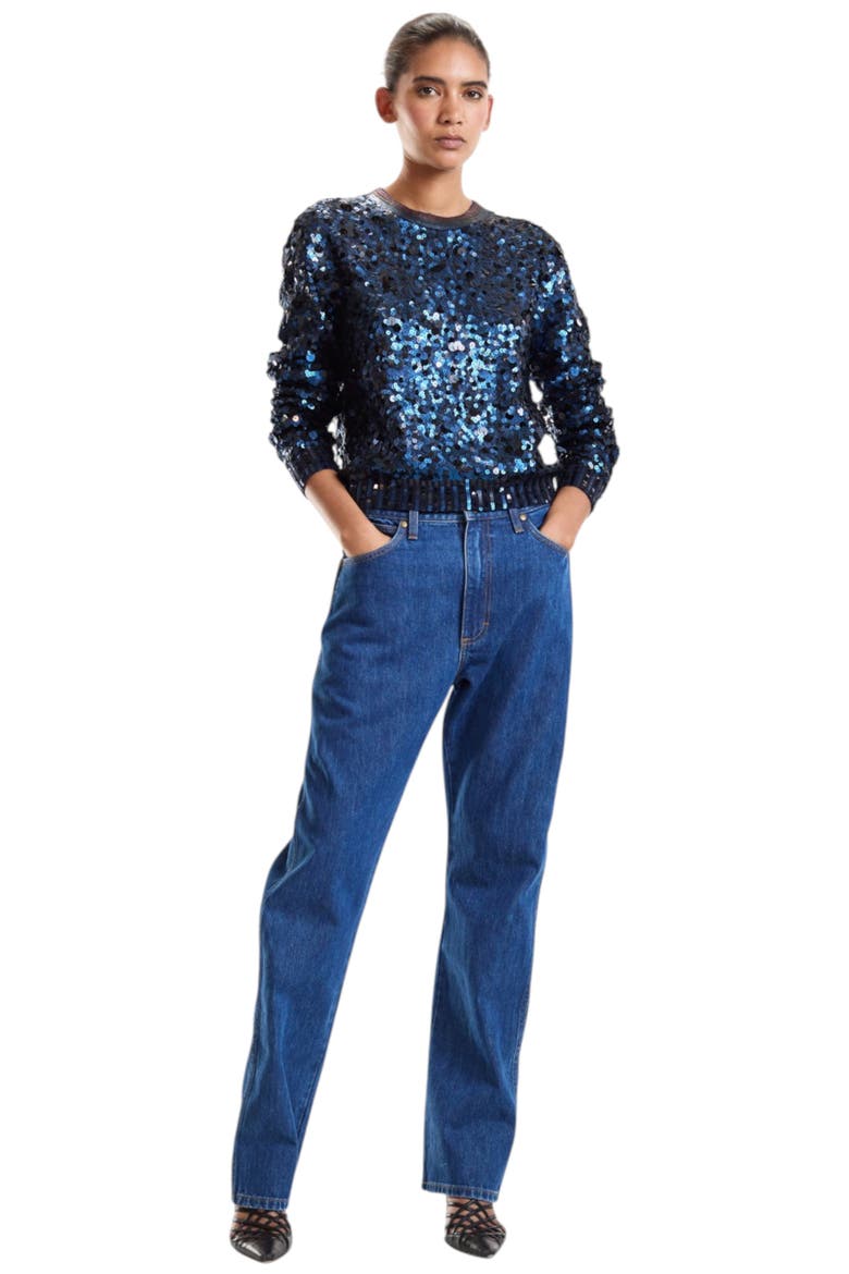 Sequin Crewneck Sweater, Alternate, color, Navy
