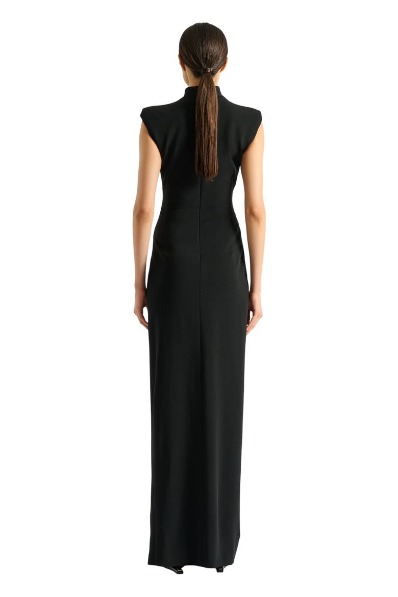 Long jersey dress with leg slit, Alternate, color, black