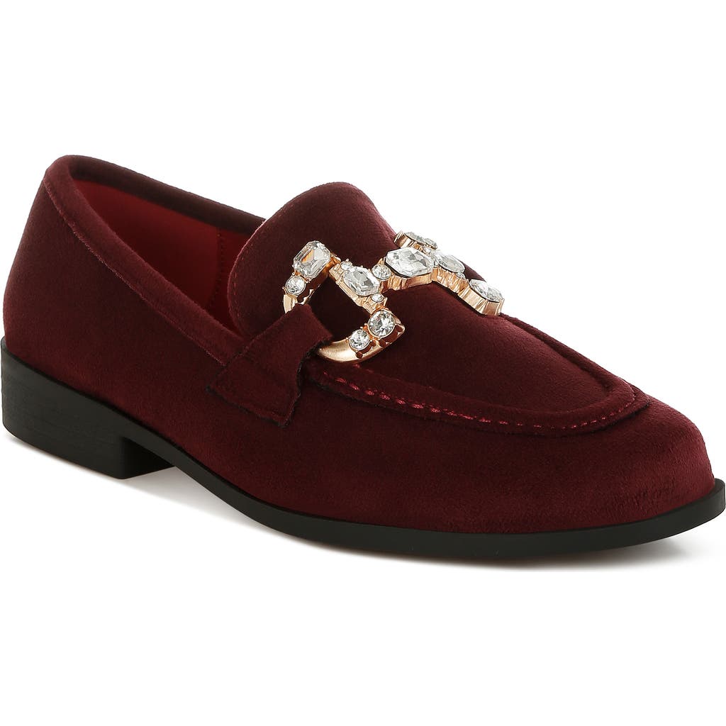 Rag & Co Women's Red Maestro Diamante Embellished Horsebit Loafers In Burgundy In Burgundy