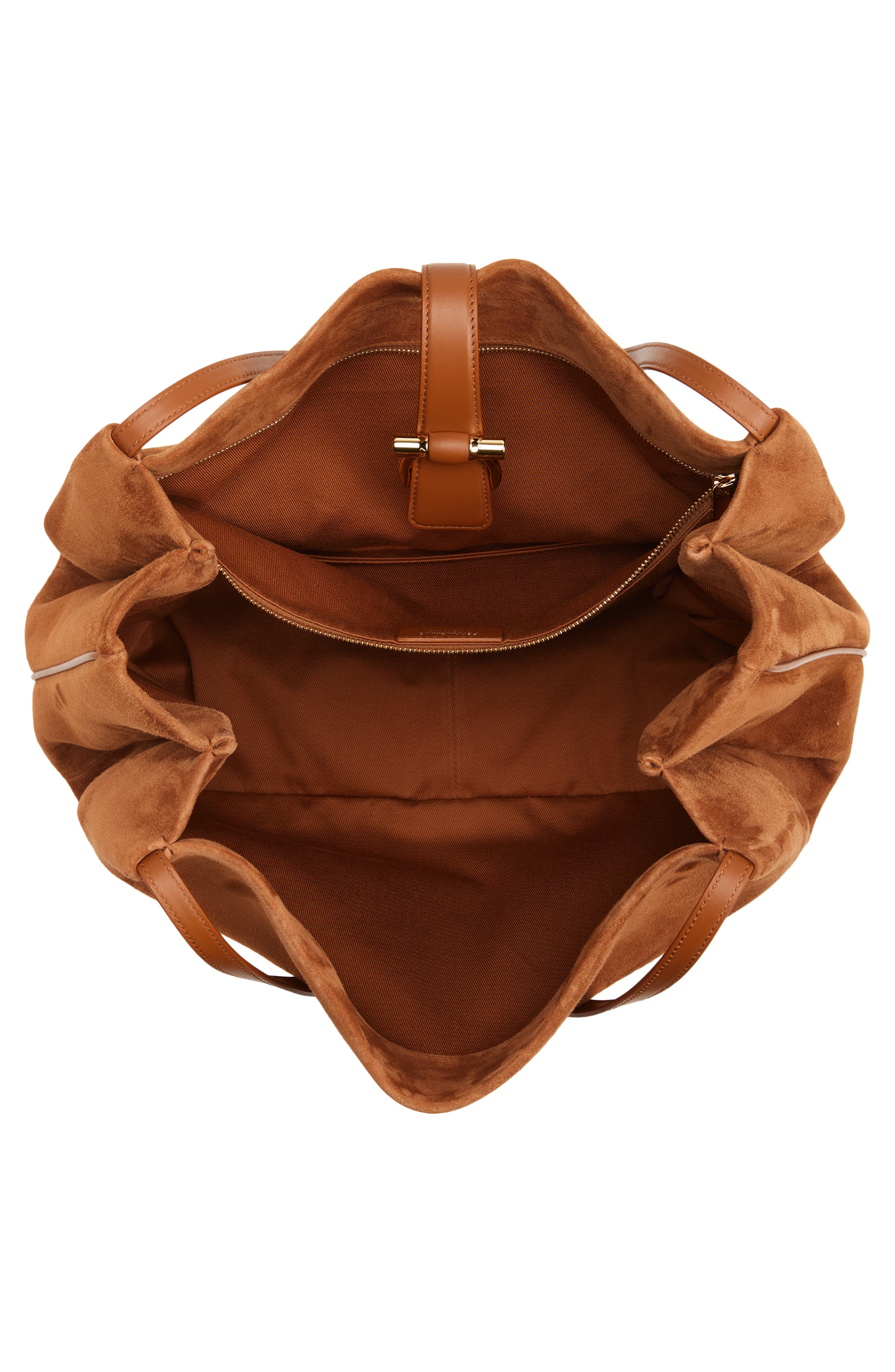 FERRAGAMO Medium Lily Suede Tote, Alternate, color, Natural Resort