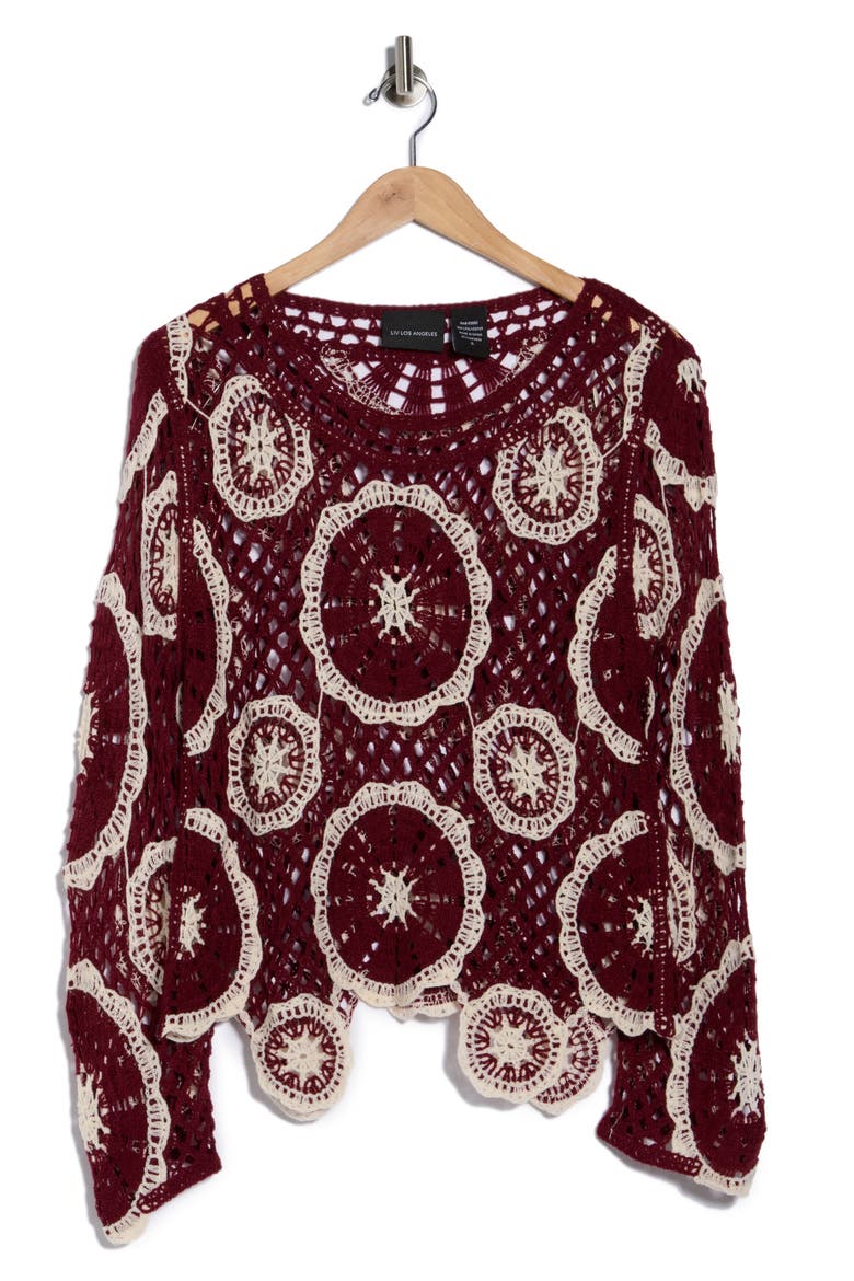 Circle Open Knit Sweater, Alternate, color, NATURAL/ CABERNET