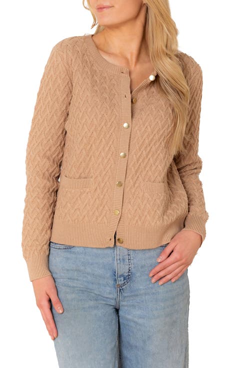 Organic Herringbone Stitch Cardigan Sweater