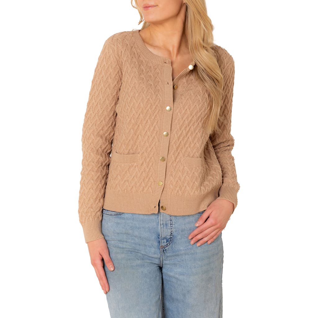 Hope & Henry Organic Herringbone Stitch Cardigan Sweater In Brown