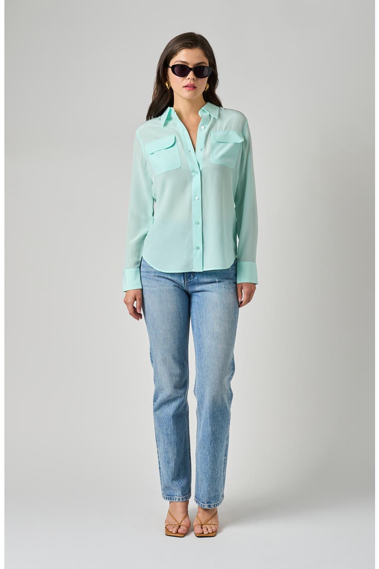 Signature Slim Fit Silk Button-Up Shirt, Alternate, color, BLUE LIGHT