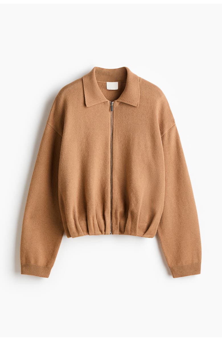 H&M Oversized Zip-through Cardigan, Main, color, Dark Beige