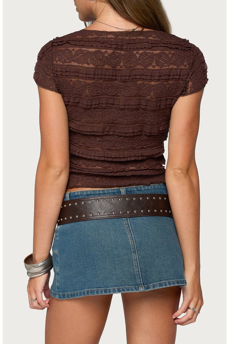Avalee Plunge Neck Lace Crop Top, Alternate, color, BROWN
