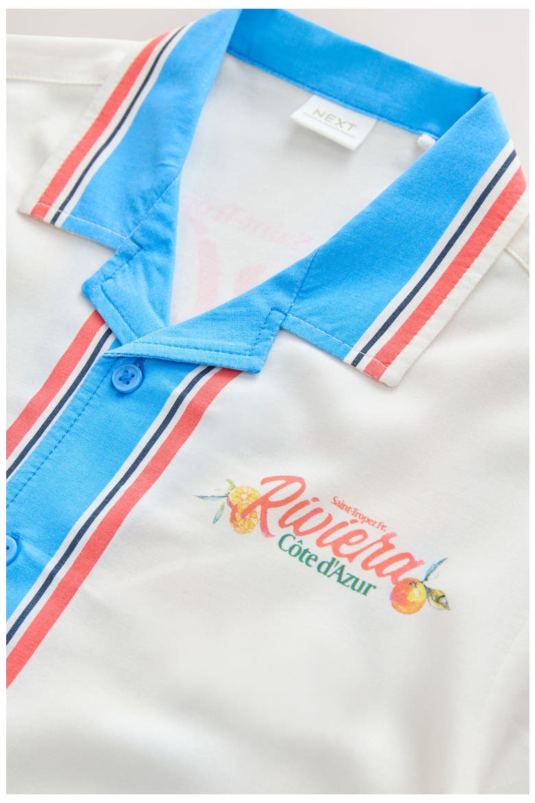 Kids' Postcard Print Camp Shirt & Drawstring Shorts Set, Alternate, color, WHITE