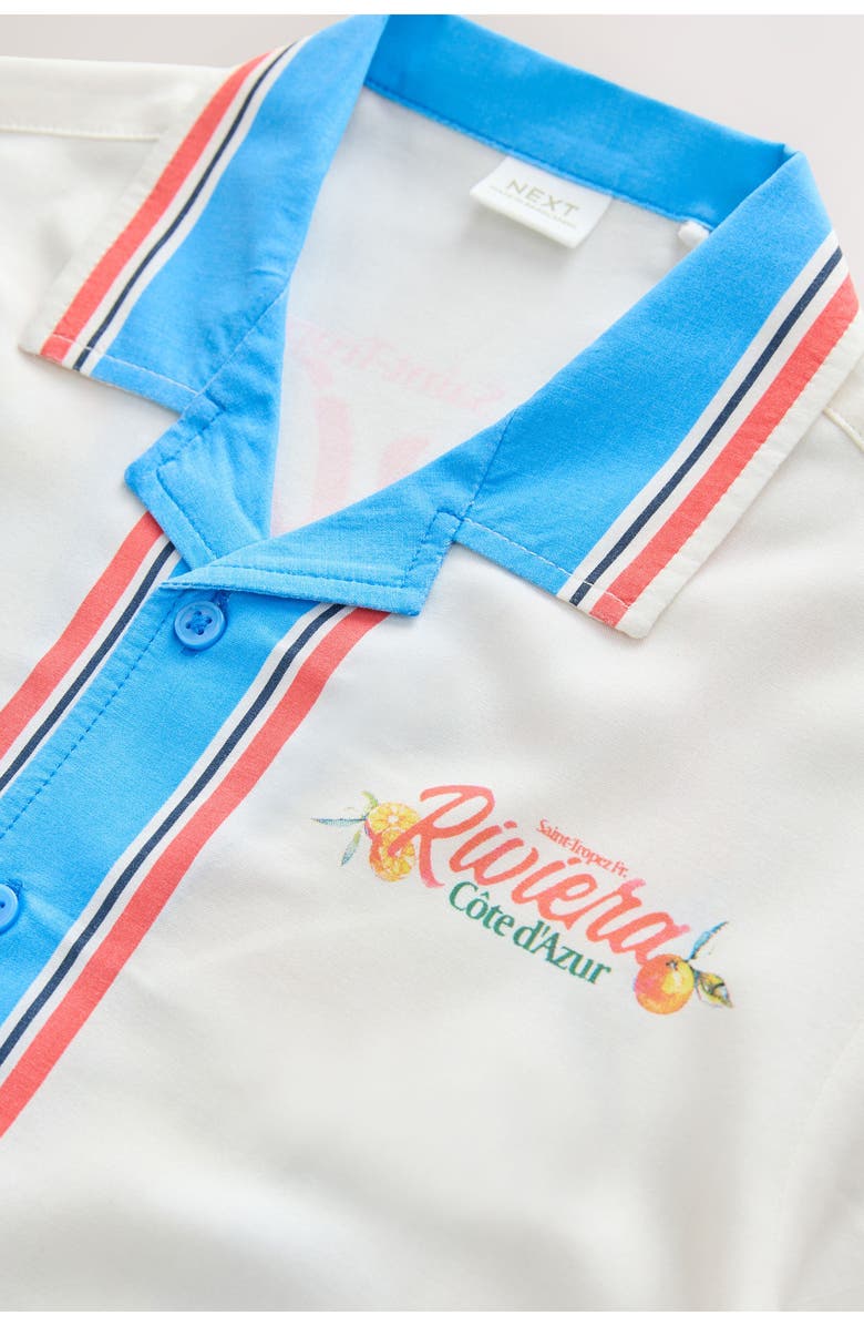NEXT Kids' Postcard Print Camp Shirt & Drawstring Shorts Set, Alternate, color, White