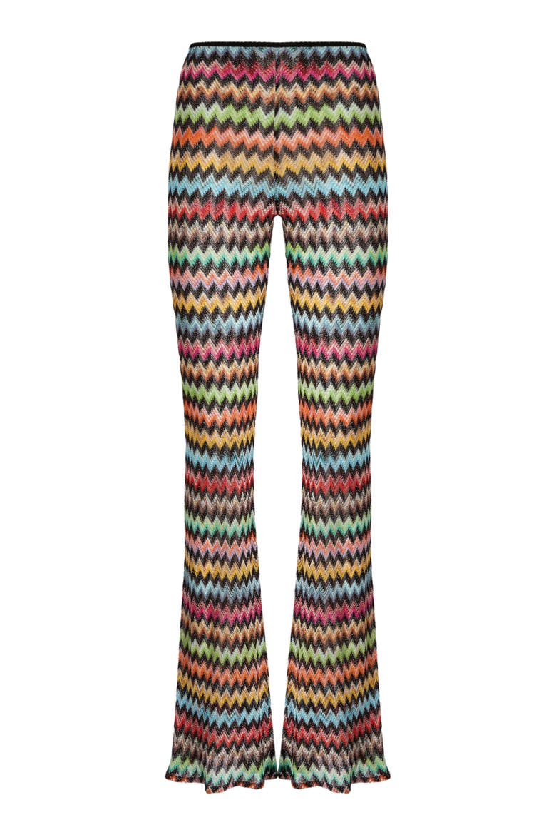 Flared Pants In Lamé Viscose With Micro Zigzag Pattern, Alternate, color, Black & Multicoloured