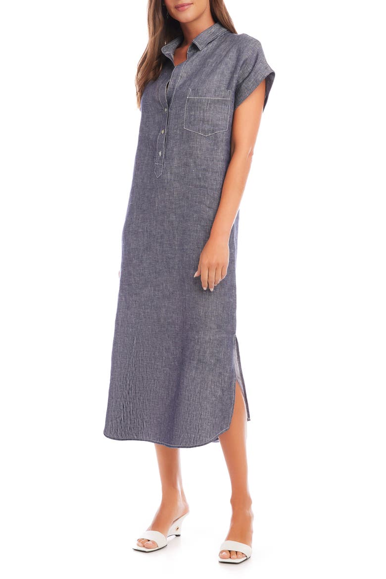 Relaxed Linen Midi Shirtdress, Alternate, color, INDIGO