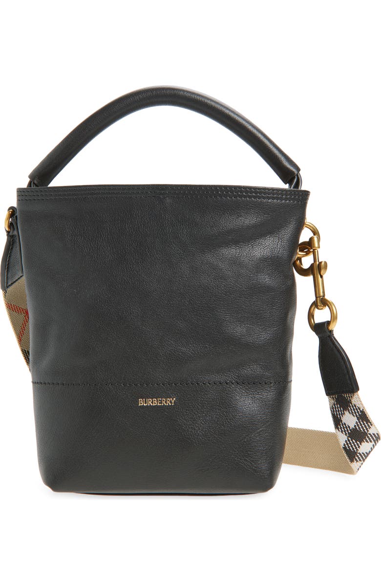 Burberry Mini B Clip LeatherBucket Bag, Main, color, Black