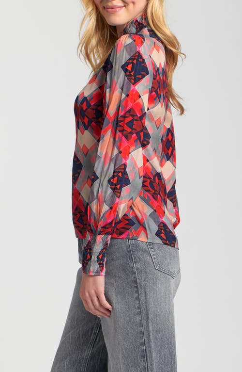 Apny Puff Shoulder Button Front Top In Red